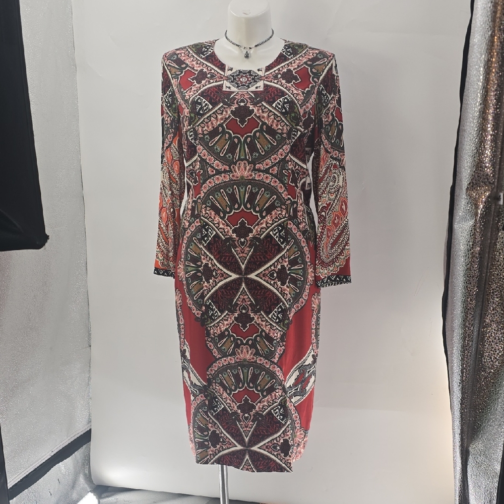 Etcetera Red and‎ Black Long Sleeve Dress